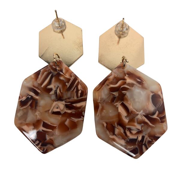 Brown Geometric Drop Earrings - Picture 4 of 4